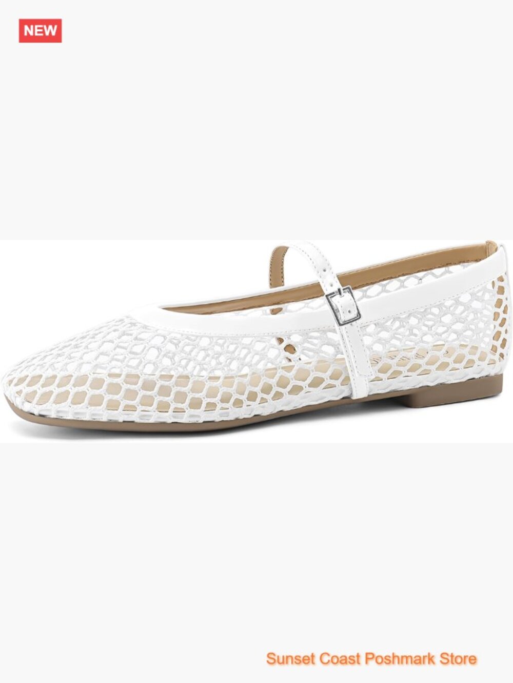 Mesh Ballet Flats Square Toe Buckle Strap Casual Fishnet Flat Shoes